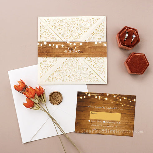 rustic maple mason jar ivory laser cut fall wedding invitation CWIL65
