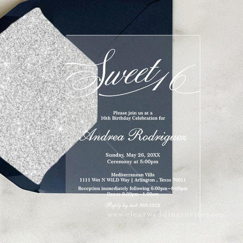 white ink clear invites for quince anos, sweet 16, baptism birthday party CWIA44