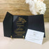 Chic Foliage Gold and Black Pocket Acrylic Wedding Invitations CWIA210