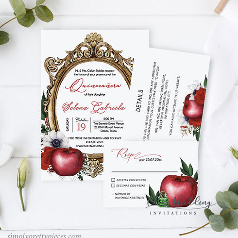 snow white fairytale mirror frame sweet 16 quinceañera invitation CWIF65