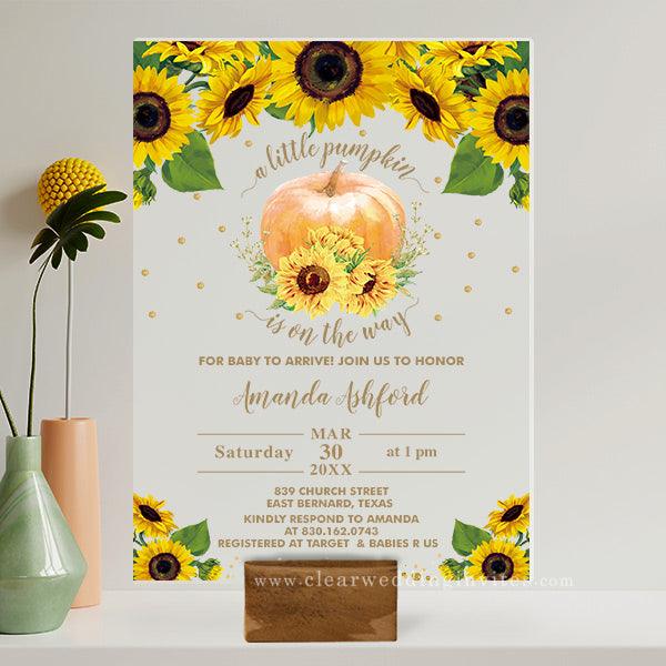 Sunflower Floral Little Pumpkin Christening Baptism 1st Birthday Acrylic Invitation CWIBA13