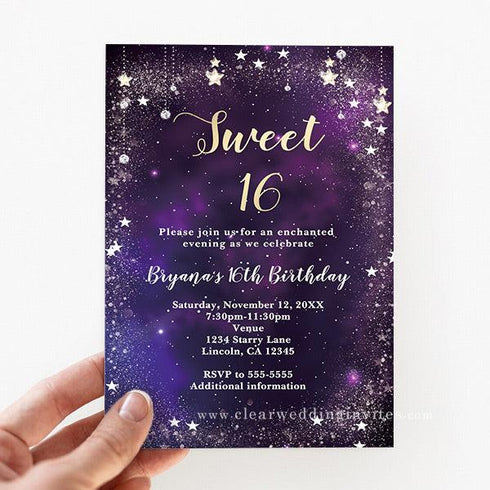Under the Stars Sweet 16 Sparkle Galaxy Invitation CWIB10