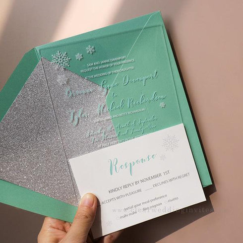 tiffany blue snowflake wedding invitations acrylic glass wedding invitations CWIA40