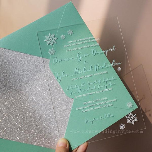 tiffany blue snowflake wedding invitations acrylic glass wedding invitations CWIA40