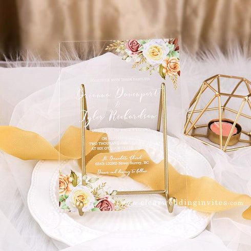 truly fall floral acrylic invitations with rust wedding colors CWIA73