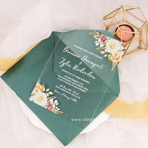 truly fall floral acrylic invitations with rust wedding colors CWIA73