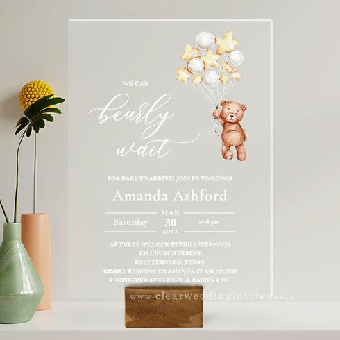 We Can Bearly Wait! Baby Shower Acrylic Invitation CWIBA03