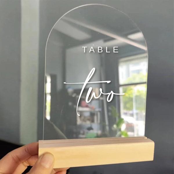 fancy script modern acrylic table number sign CWIATB02 – Clear Wedding ...