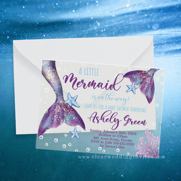 Mermaid Baby Shower Under the Sea Baby Girl Acrylic Invitation CWIBA20 –  Clear Wedding Invites
