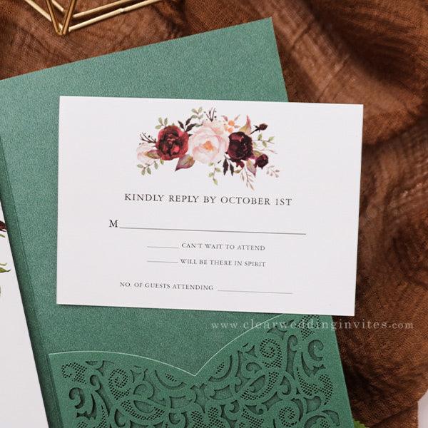 emerald green wedding invitations, green floral wedding invitations ...